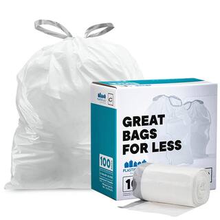 Plasticplace 2.6-3.2 Gallon  10-12 Liter White Drawstring Garbage Liners Simplehuman* Code C Compatible 14.75