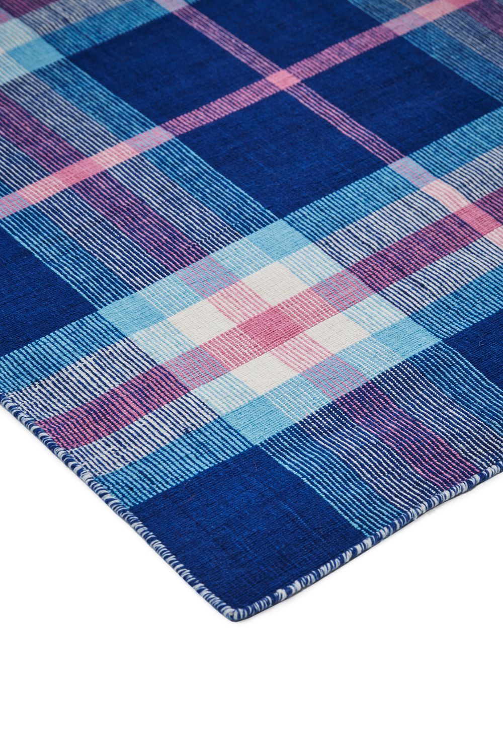 Jens Hand Woven Bright Blue and Peony Pink Rug by BD Fine