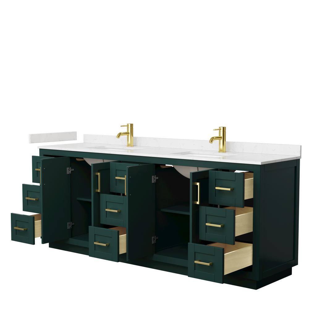 Wyndham Collection Miranda 84 in. W x 22 in. D x 33.75 in. H Double Bath Vanity in Green with Carrara Cultured Marble Top WCF292984DGDC2UNSMXX