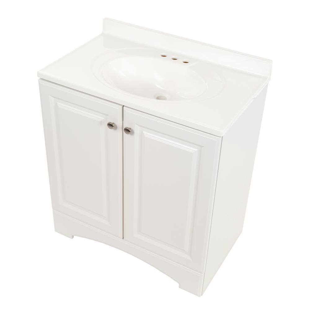 Glacier Bay 30.5 in. W x 19 in. D x 35 in. H Freestanding Bath Vanity in White with White Cultured Marble Top GB30P2-WH