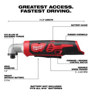 MW M12 12V Lithium-Ion Cordless 14 in. Right Angle Hex Impact Driver (Tool-Only) 2467-20