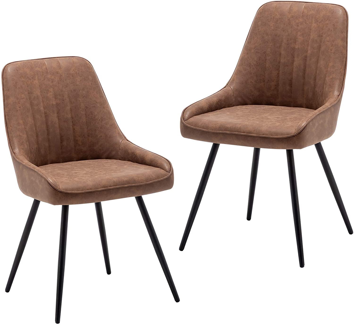 Andeworld Modern Dining Chairs Set of 2 Upholstered Accent Chair Mid Century Armless Leisure Chair Kitchen Living Room Faux Leather Desk Side Chair with Metal Legs-Brown