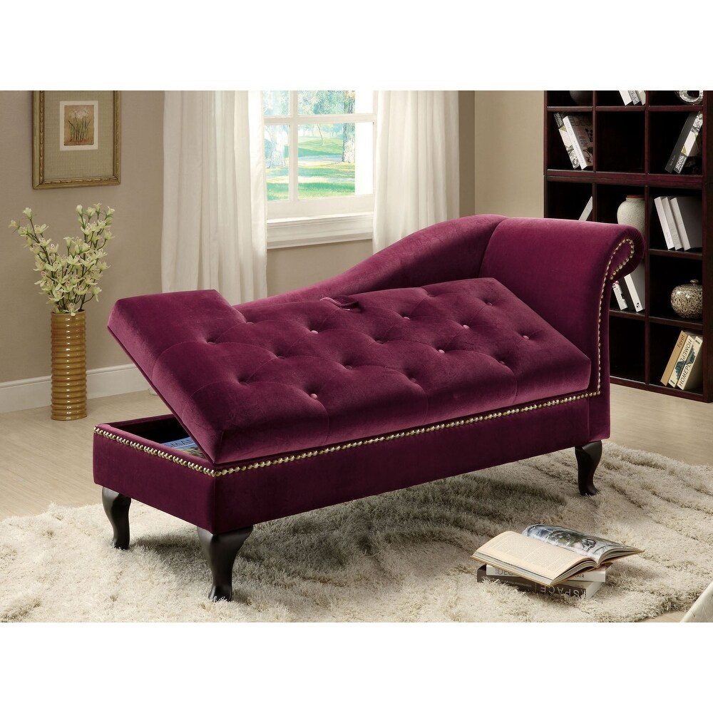 Riz Modern Solid Wood Button Tufted Storage Chaise by Furniture of America