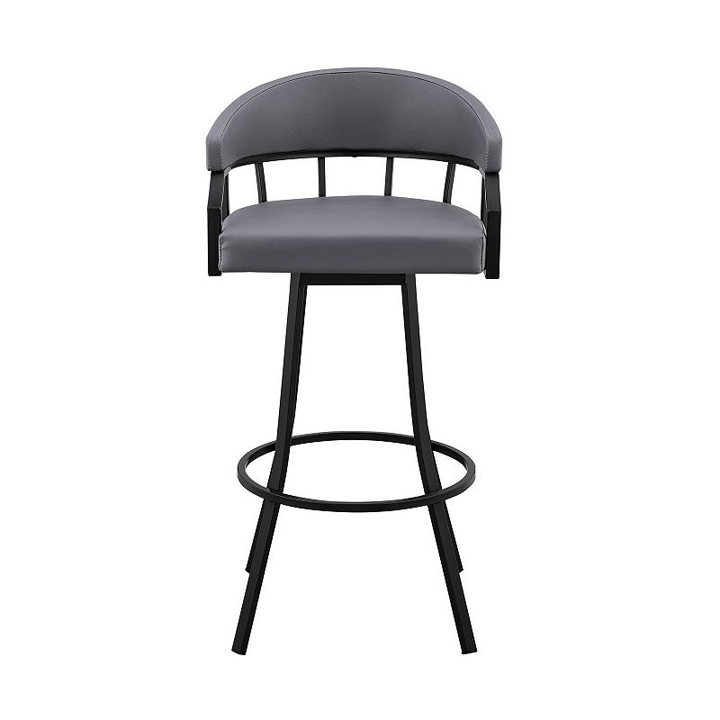 Cade 30 Inch Bar Stool， Swivel Chair， Faux Leather Cushion， Gray， Black