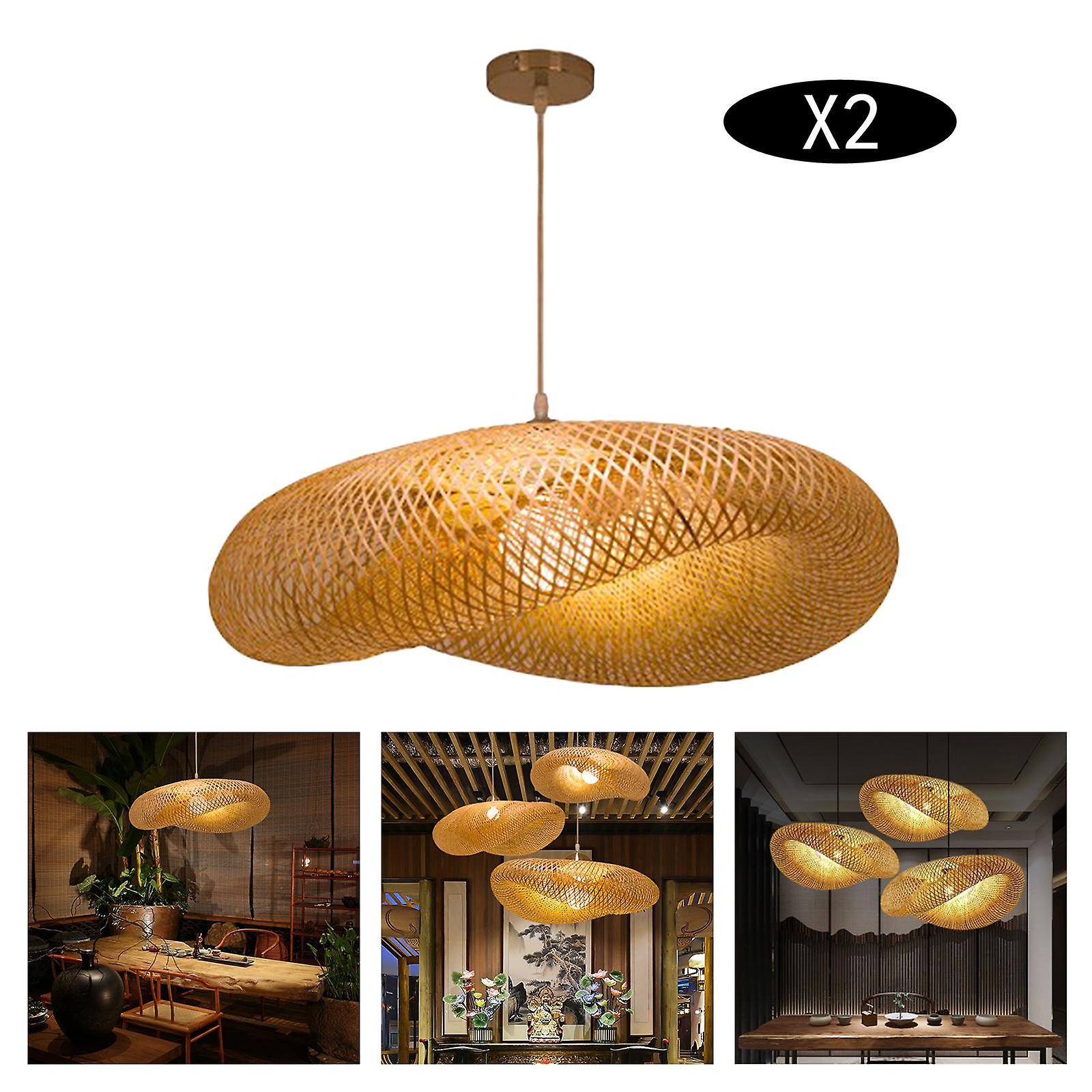 2x Bamboo Weaving Chandelier Lamp Ceiling Lamp Wicker Lighting Zen