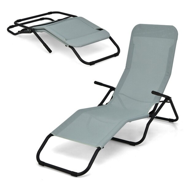 2 Pieces Folding Portable Patio Chaise Lounger with Rocking Design-Light Green - 58