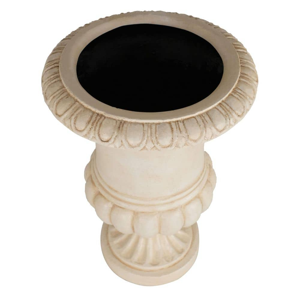 PRIVATE BRAND UNBRANDED Aged White 29 in. Cast Stone Egg and Dart Bulbous Urn Planter LHDPTCAGWH29X20