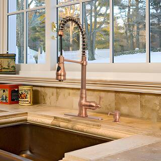 Akicon Single-Handle Pre-Rinse Spring Pull-Down Sprayer Kitchen Faucet in Copper AK518A-C