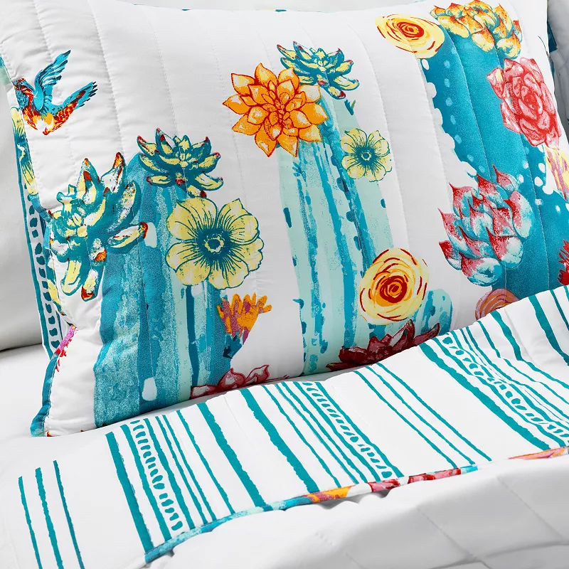 Lush Decor Southwest Vibrant Cactus Reversible Oversized Quilt Set with Shams