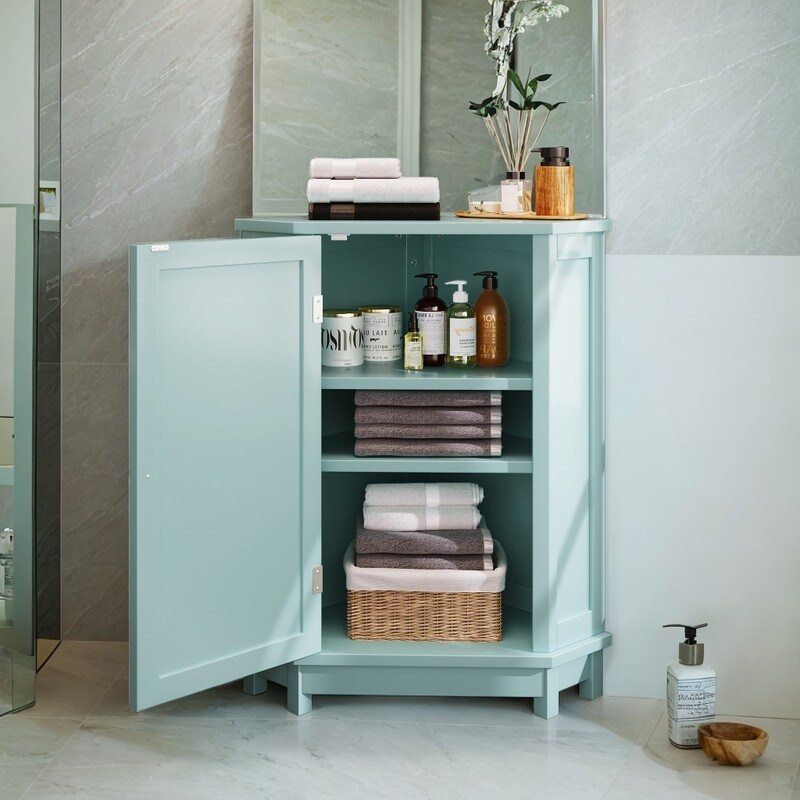 Green Bathroom Cabinet Triangle Corner Storage Cabinet with Adjustable Shelf