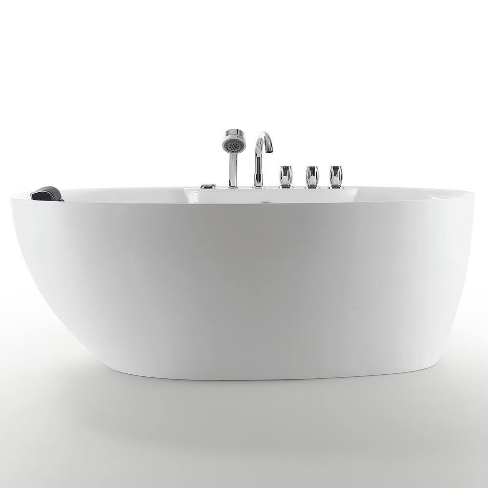 Empava Luxury 67 in. Center Drain Acrylic Freestanding Flatbottom Whirlpool Bathtub in White with Faucet EMPV-67AIS13