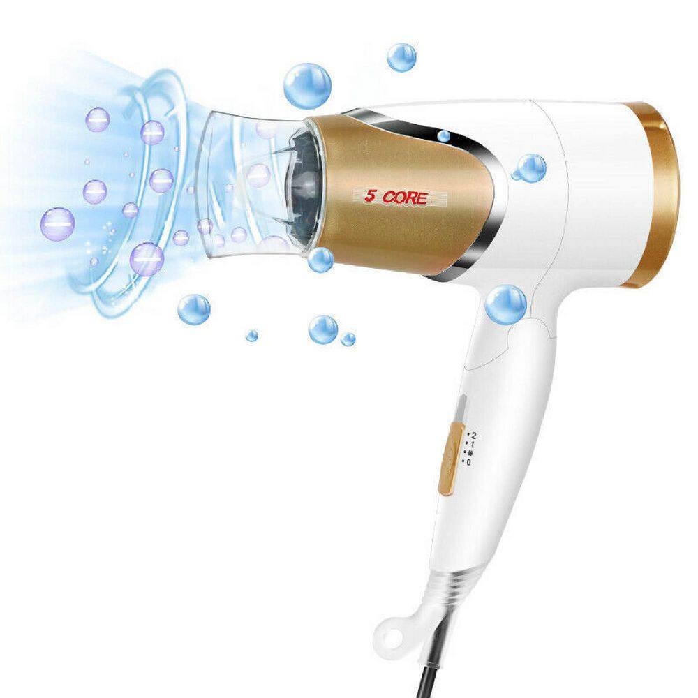 Aoibox 1875-Watt Lightweight Conditioner Home Hairdryer and Travel Hair Dryer Negative Ion Hair Dryer in White and Gold HDDB880