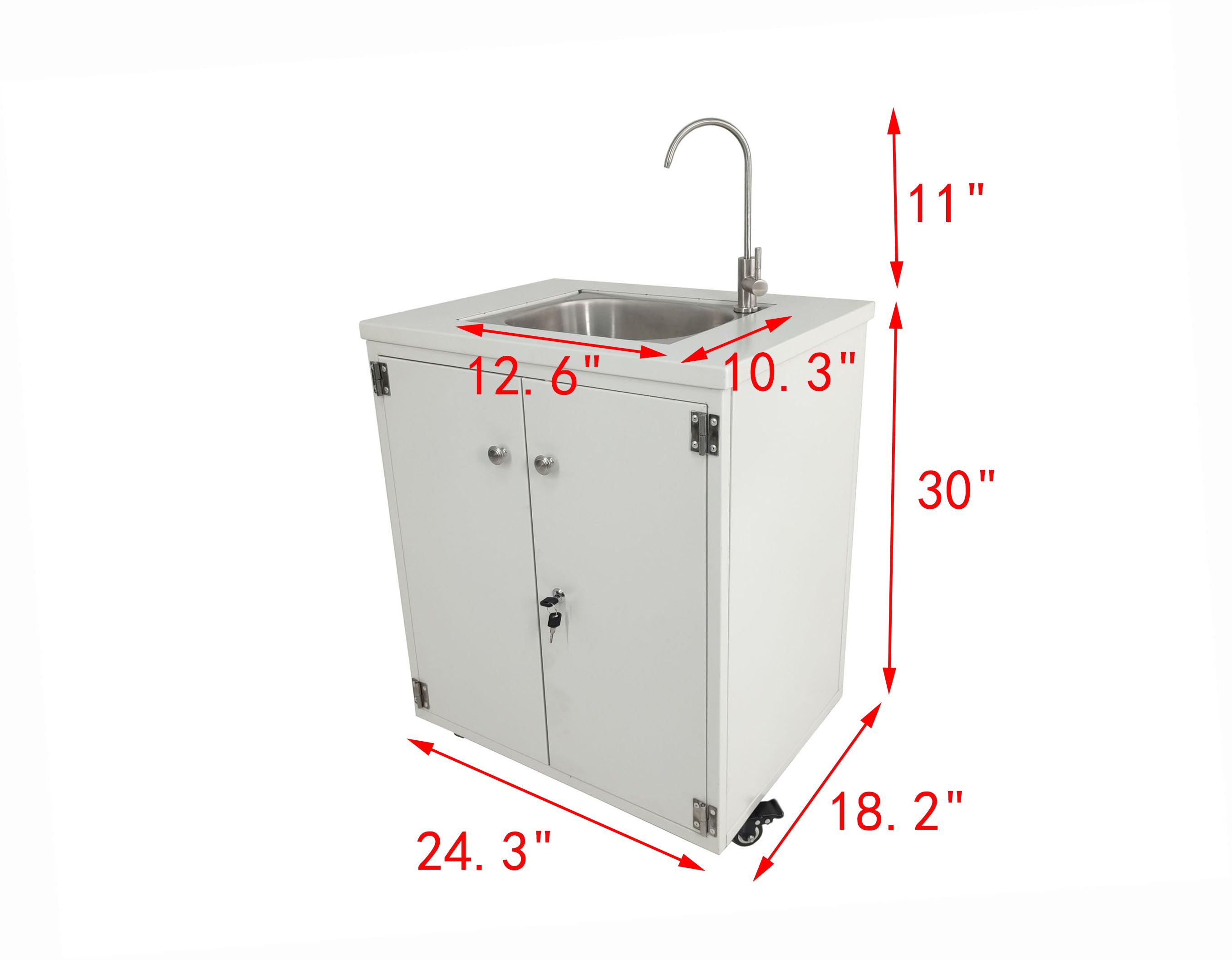 Steel Cabinet Portable Sink Self Contained Hand Wash Station Mobile Sink Water Fountain Water Supply 110V/12V Powered Built-in Pump Water Jugs NOT included 24 X 18 X 30" CABINET SIZE 10094