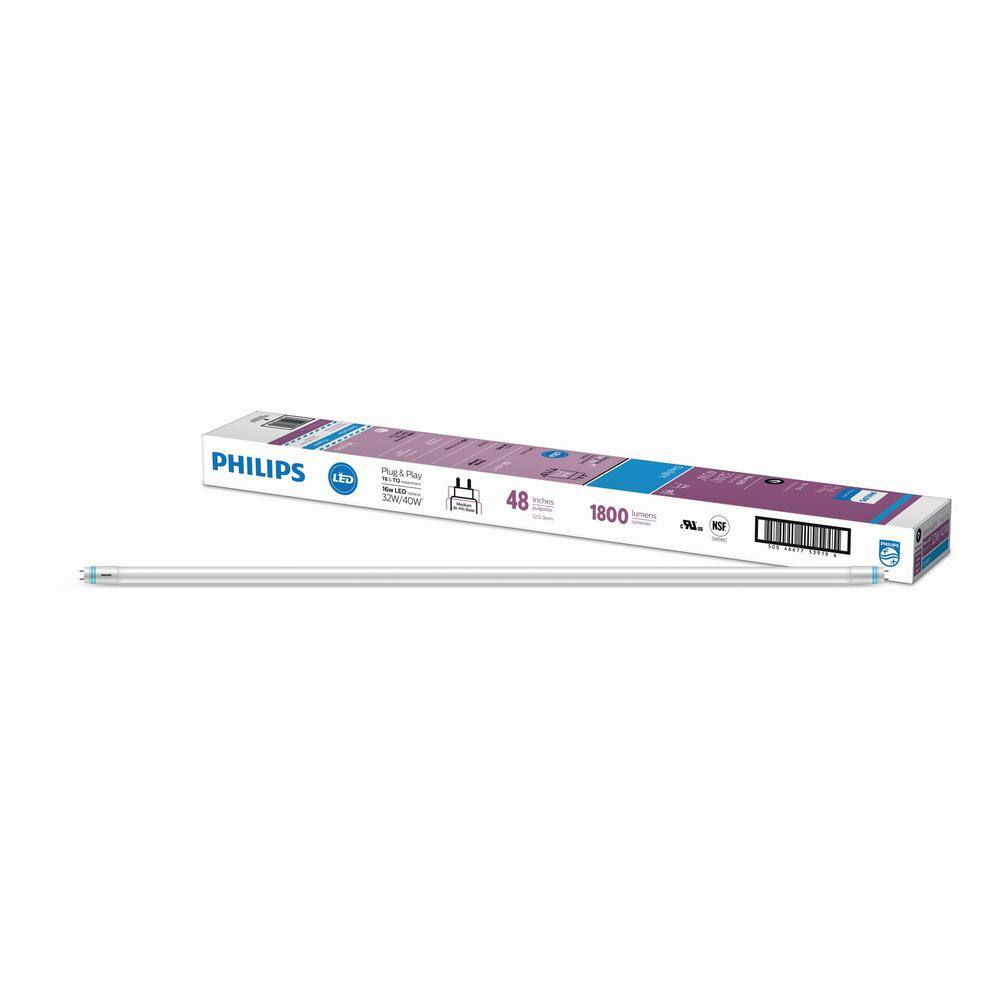 Philips 32-Watt T840-Watt T12 Equivalent 4 ft. Type A Linear Universal Fit Daylight LED Tube Light Bulb 5000K (10-Pack) 539197