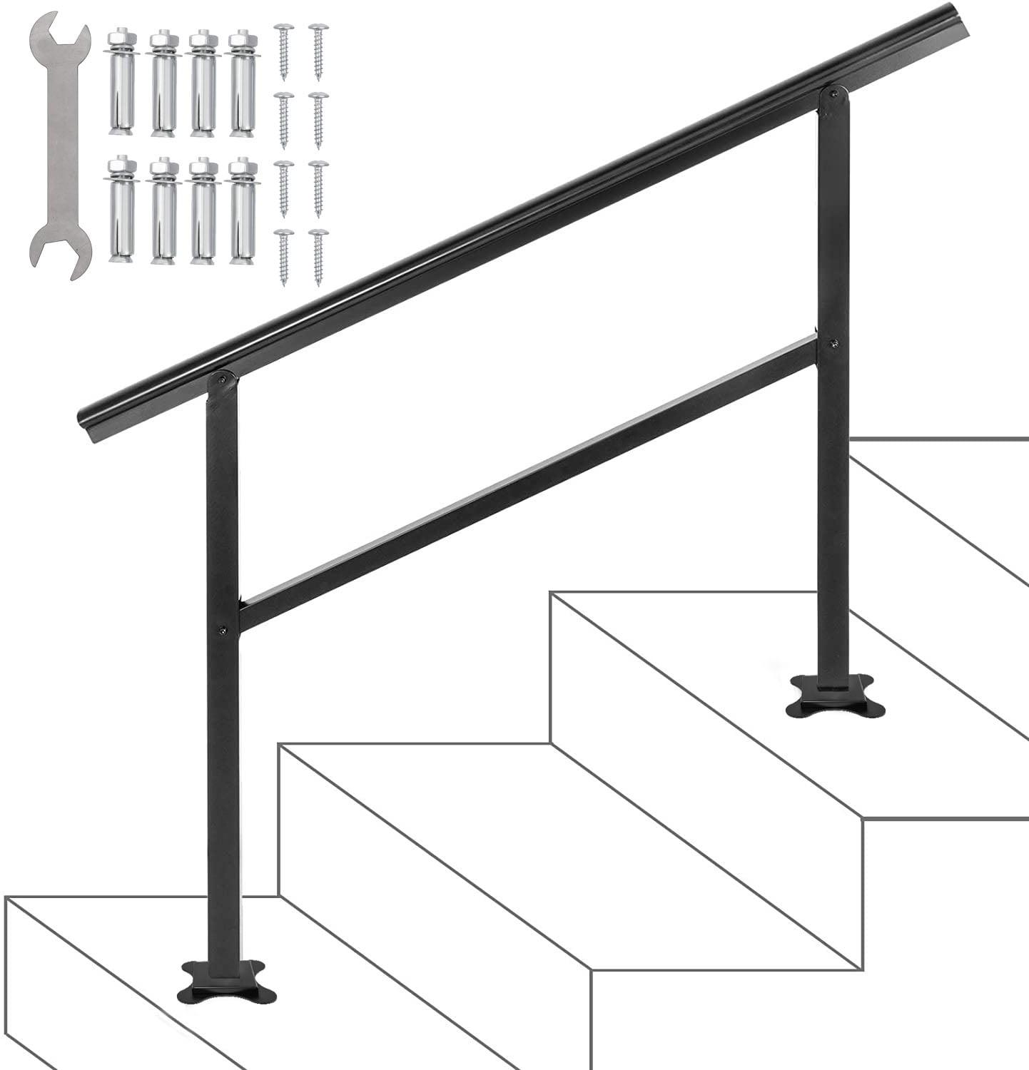 VEVORbrand 3-4 Steps Handrail Adjustable from 0 to 50 Degrees Outdoor Stairs 48 X 35.5 inch Outdoor Handrail for Stairs Outdoor Aluminum Black Stair Railing