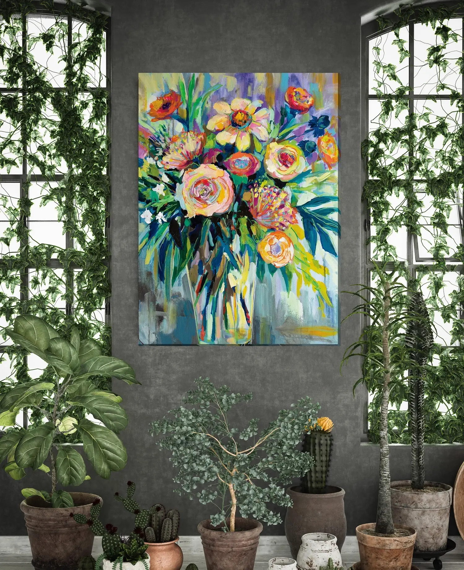 Multi Color Floral Showoffs Patio Canvas Outdoor-Indoor Wall Art