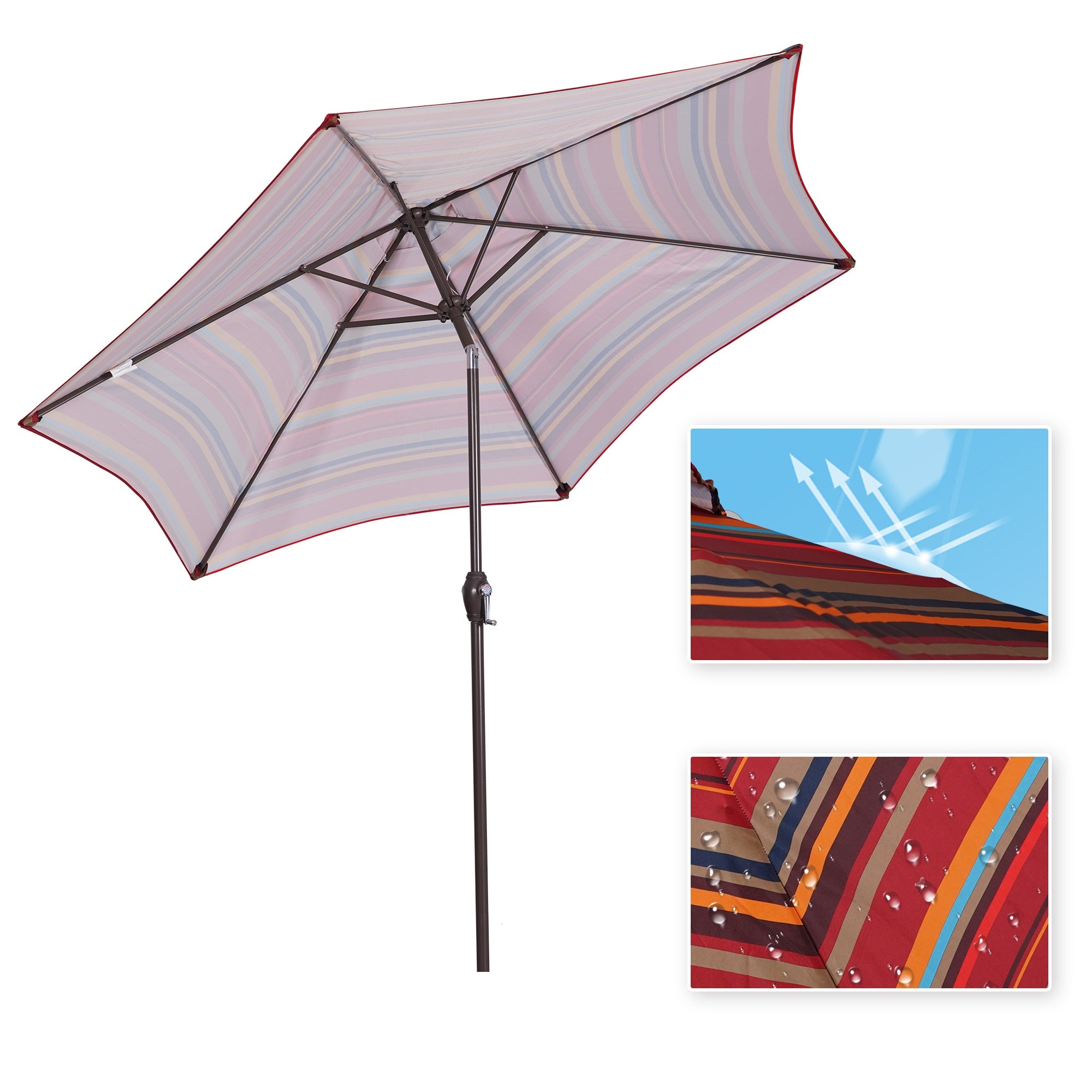 Outdoor Patio 8.6-Feet Market Table Umbrella with Push Button Tilt and Crank, Red Stripes[Umbrella Base is not Included]