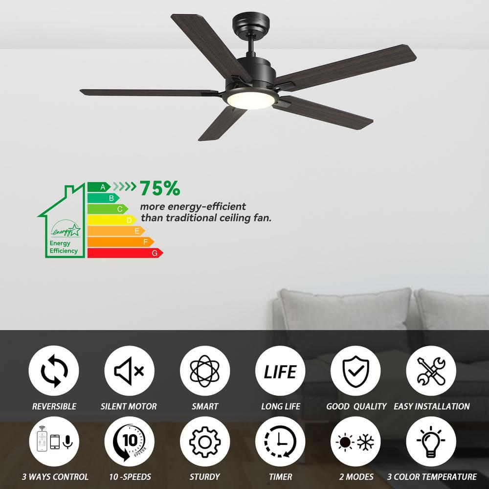 CARRO Essex 52 in Integrated LED IndoorOutdoor Black Smart Ceiling Fan with Light and Remote Works wAlexaGoogle Home