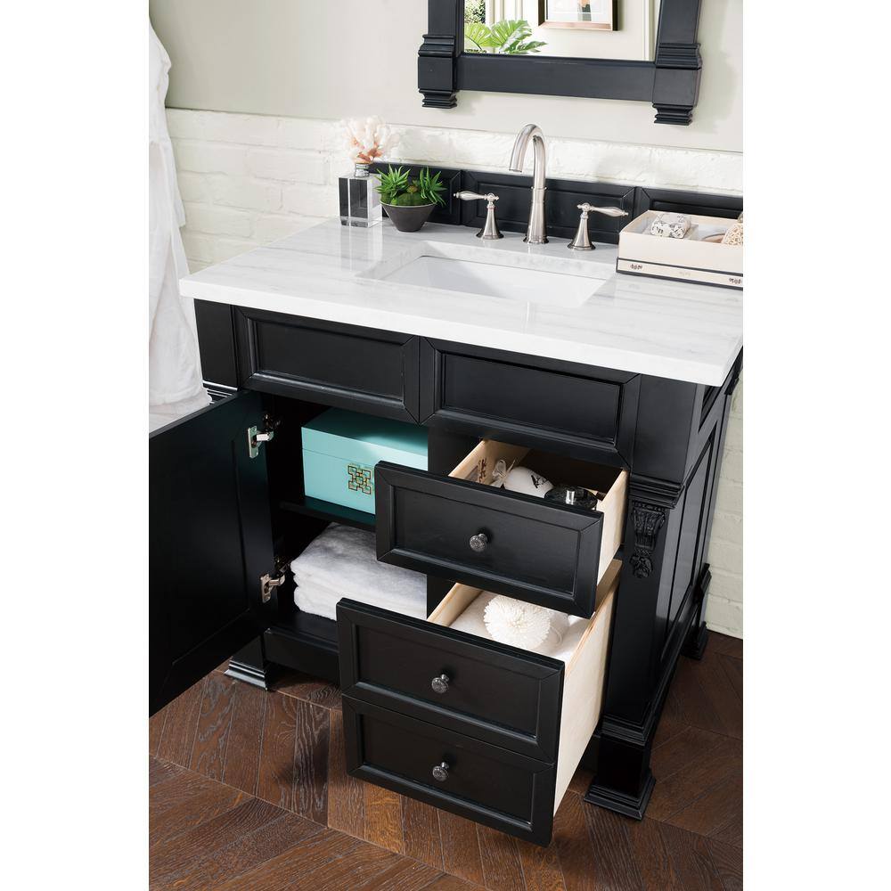 James Martin Vanities Brookfield 36 in. W x 23.5 in. D x 34.3 in. H Bathroom Vanity in Antique Black with Solid Surface Top in Arctic Fall 147-114-5536-3AF