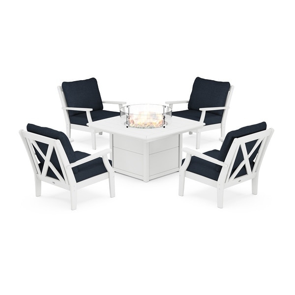 POLYWOOD Braxton 5Piece Deep Seating Conversation Set with Fire Pit Table