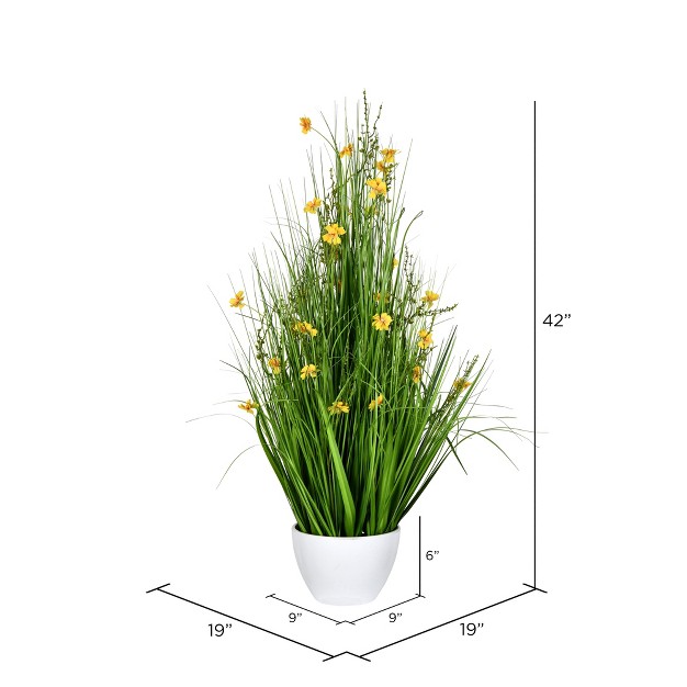 Vickerman Artificial Yellow Potted Artificial Cosmos And Grass