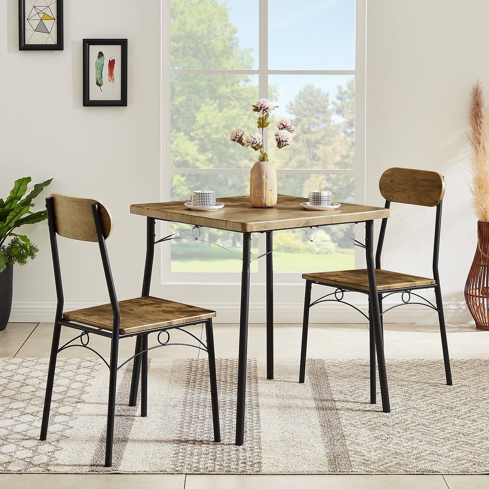 VECELO Dining Table Set  Kitchen Table with 4 Chairs  Metal and Wood Rectangular 5 Piece Dining Table