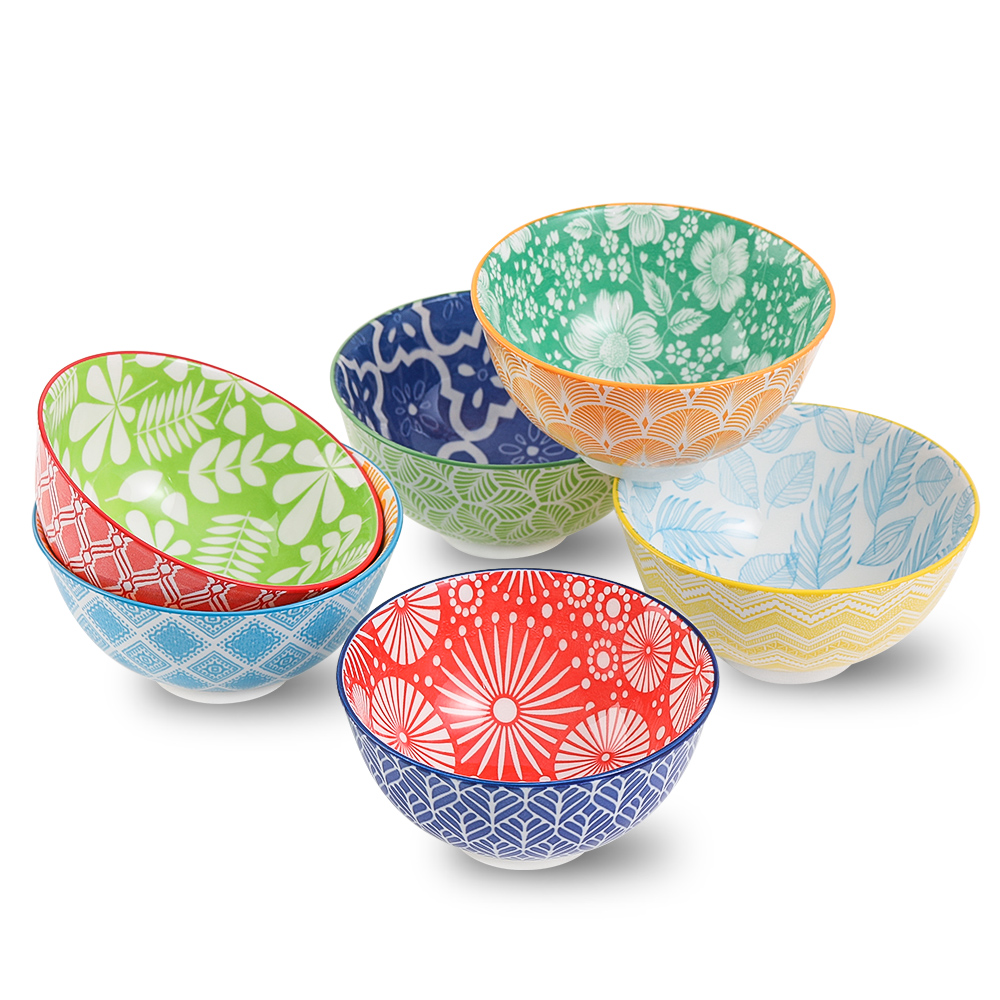 Porcelain Dessert Bowls Cereal Bowl， 4.75 inch Round Small Bowls， 10 oz Colorful Ceramic Bowl Set of 6