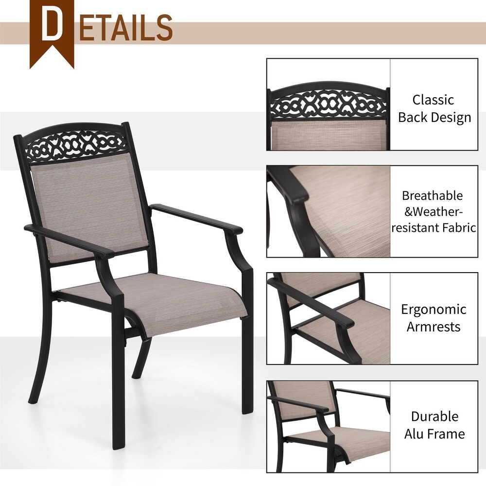 5 Piece Patio Dining Sets  4 Swivel chair with Alu Frame and Breathable Textilene Sling Fabric and 1 Round Metal Table