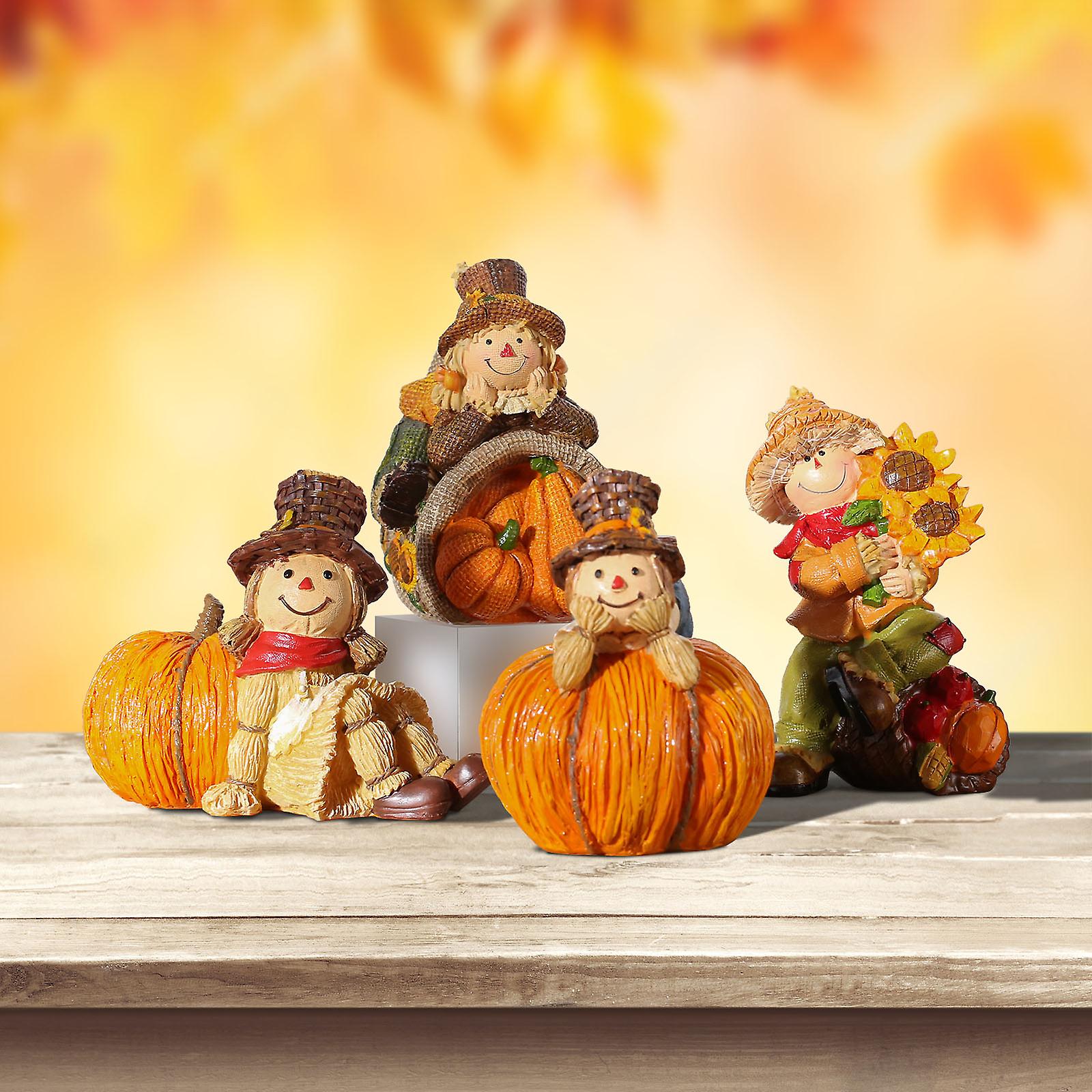 Tomfeel Scarecrow And Pumpkin Ornament Thanksgiving Harvest Decor Fall Gift Resin Mini Sculpture Of Table， Fireplace Store And Counter Ornaments No.24