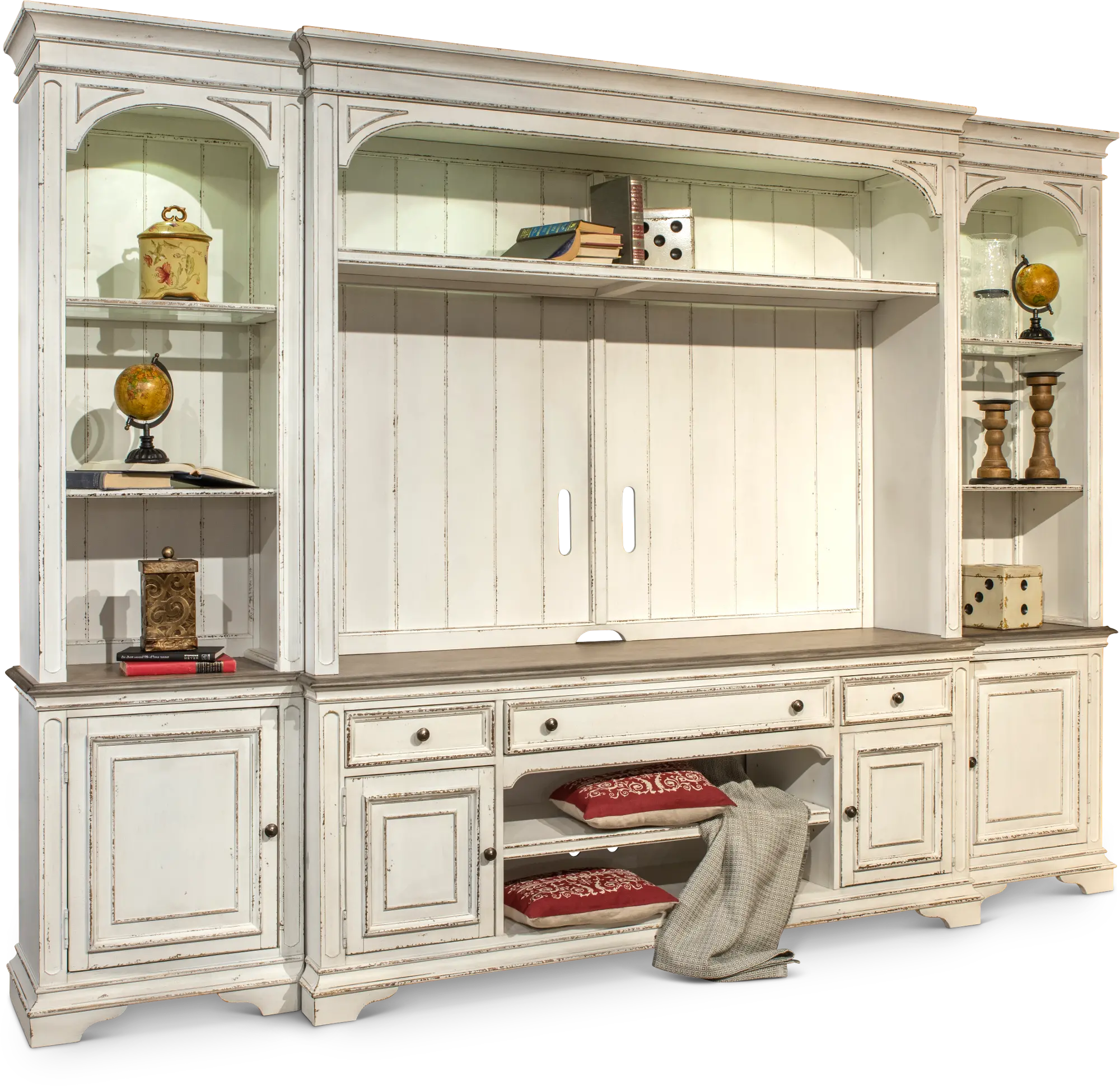 Magnolia Manor Antique White 4 Piece Entertainment Center