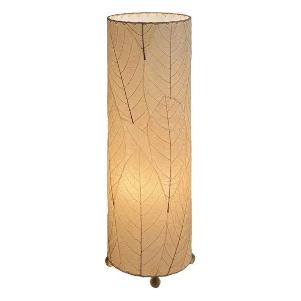 Handmade 24 Inch Cocoa Leaf Cylinder Table Lamp - 8 x 8 x 24