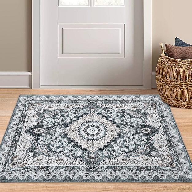 Trinity Area Rug Boho Rugs Floral Distressed Rug Abstract Vintage Throw Rug Gray