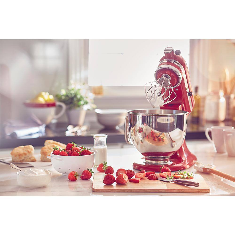 KitchenAid Artisan 5 Qt. 10-Speed Empire Red Stand Mixer with Flat Beater 6-Wire Whip and Dough Hook Attachments KSM150PSER