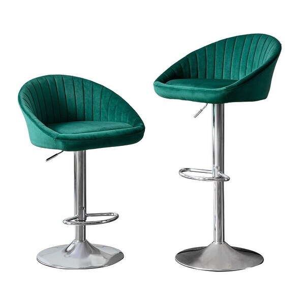 Eureka Modern Velvet Bar Stools Set of 2， Counter Height Adjustable Swivel Bar Chairs with Footrest， Upholstered Pub Chair