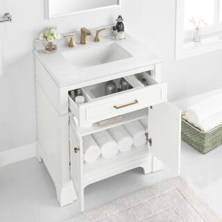 Home Decorators Collection Melpark 30 in. W x 22 in. D x 34.5 in. H Bath Vanity in White with White Cultured Marble Top Melpark 30W