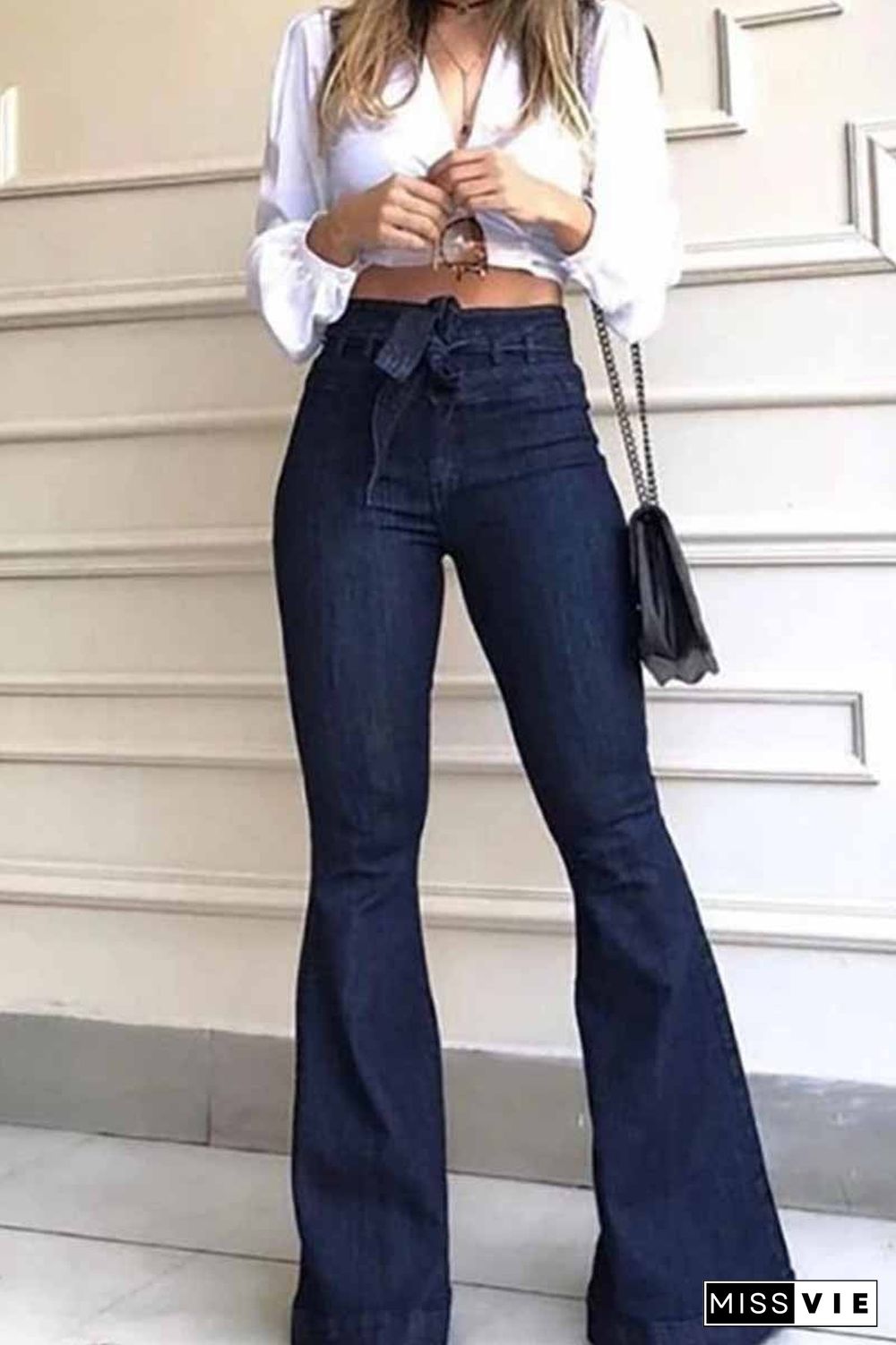 Denim High Waist Bell-Bottom Jeans