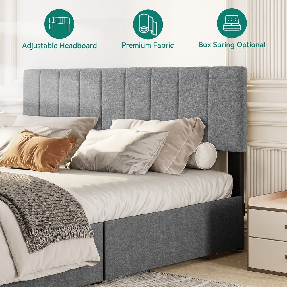 Modern Queen/King Grey Upholstered Bed Frame with Storage Drawers