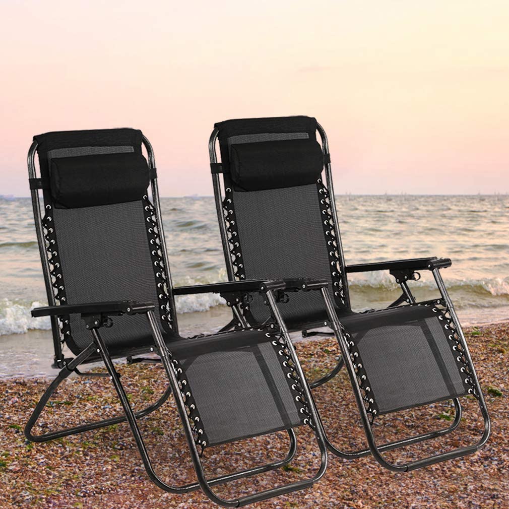 FDW 2 Pack Metal Zero-Gravity Chair - Black and Gray