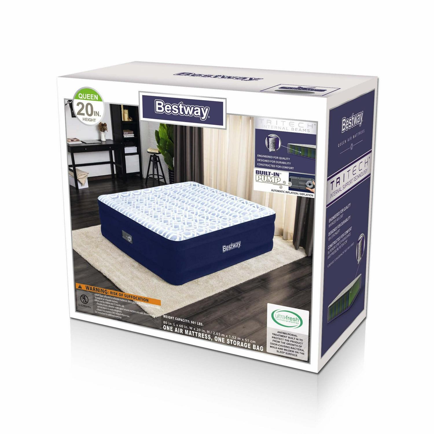 Bestway Fashion 20 Queen Air Mattress with Built-in Pump