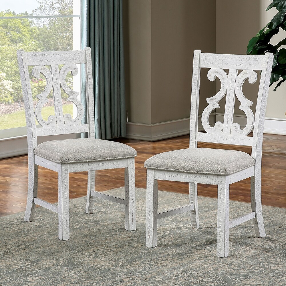 Sylmer Farmhouse Distressed White Wood 5 Piece Dining Set by Furniture of America