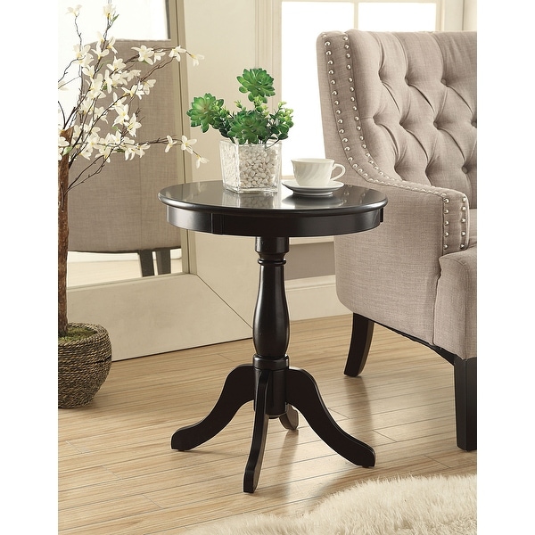 Wooden Side Table with Pedestal Base in Black