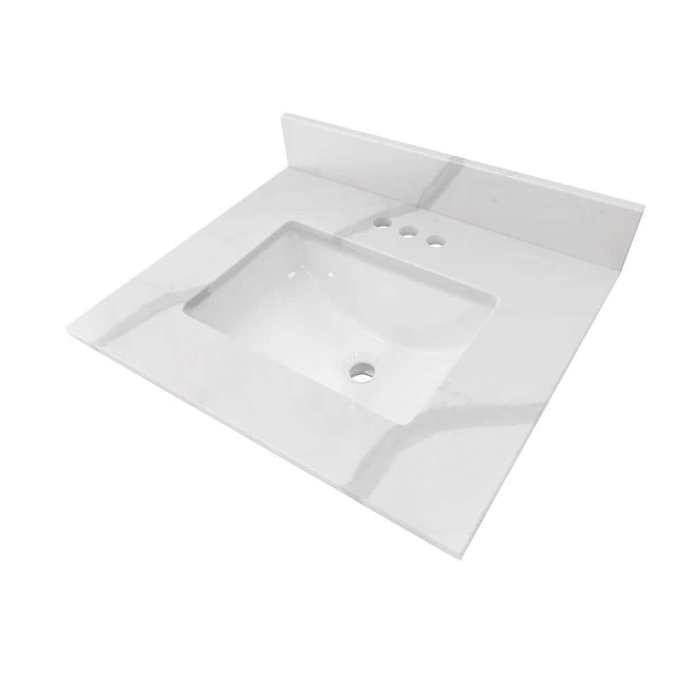 Home Decorators Collection 25 in W x 22 in D x 075 in H Quartz Vanity Top in Statuario White with White Basin