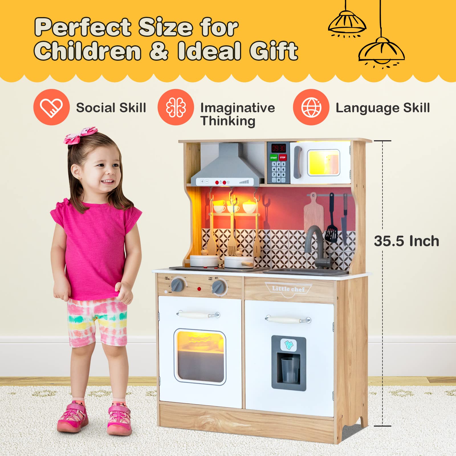 Costzon Kids Kitchen Playset, Wooden Pretend Chef Cooking Set