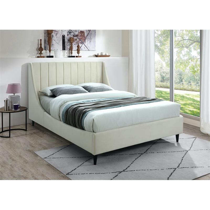 Meridian Furniture Eva Cream Velvet Upholstered King Bed