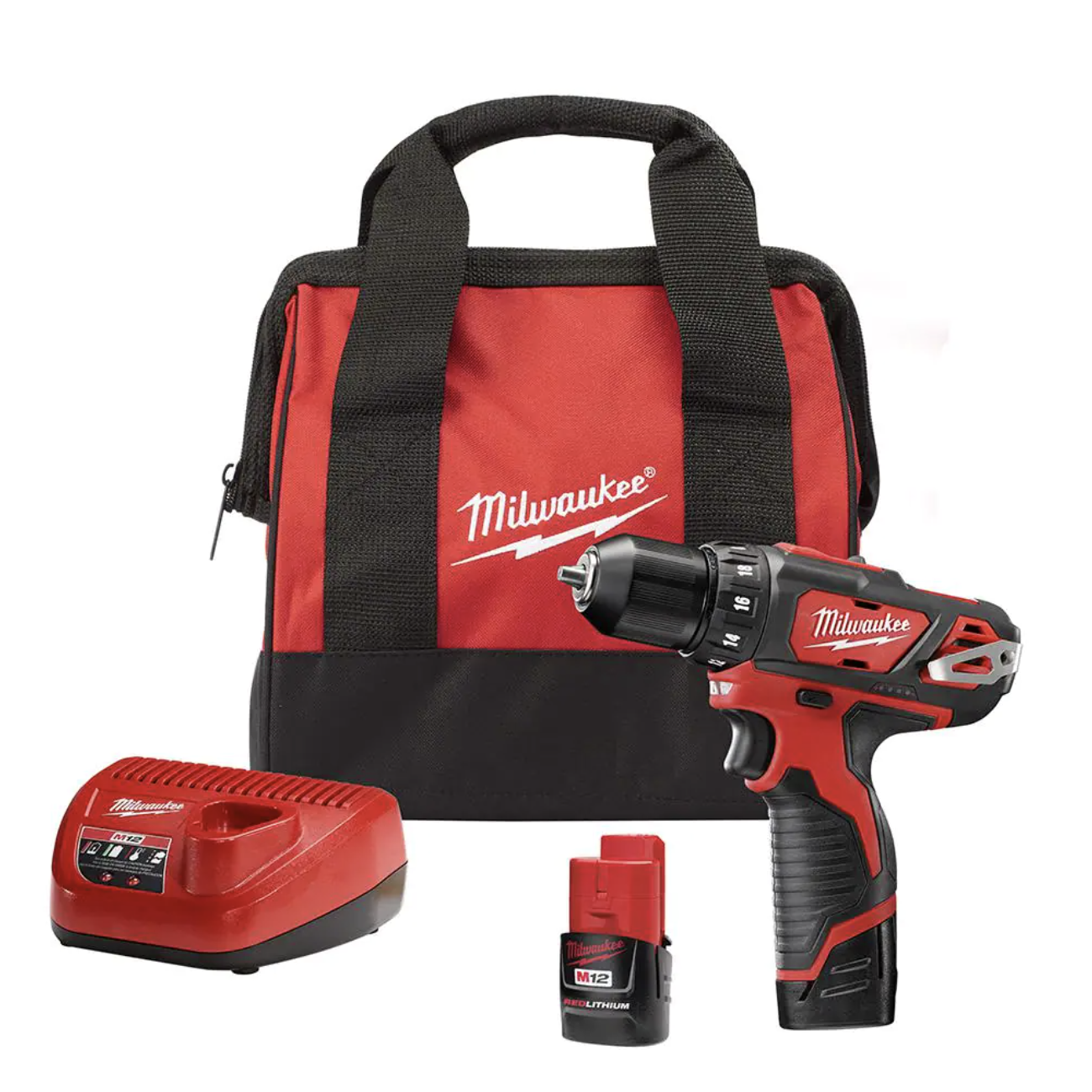 Milwaukee M12 12V Lithium-Ion Cordless 3/8 in. Drill/Driver Kit with Two 1.5 Ah Batteries， Charger and Tool Bag