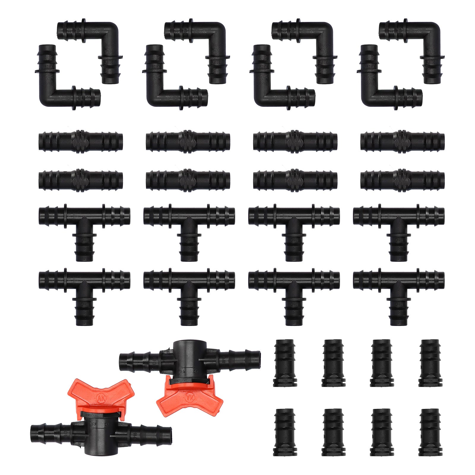 34Pcs Irrigation Fitting Kit 1/2inch Tubing Set 2 Switches Non-Glue for Rain Pipes Compatible Drip Sprinkler Greenhouse