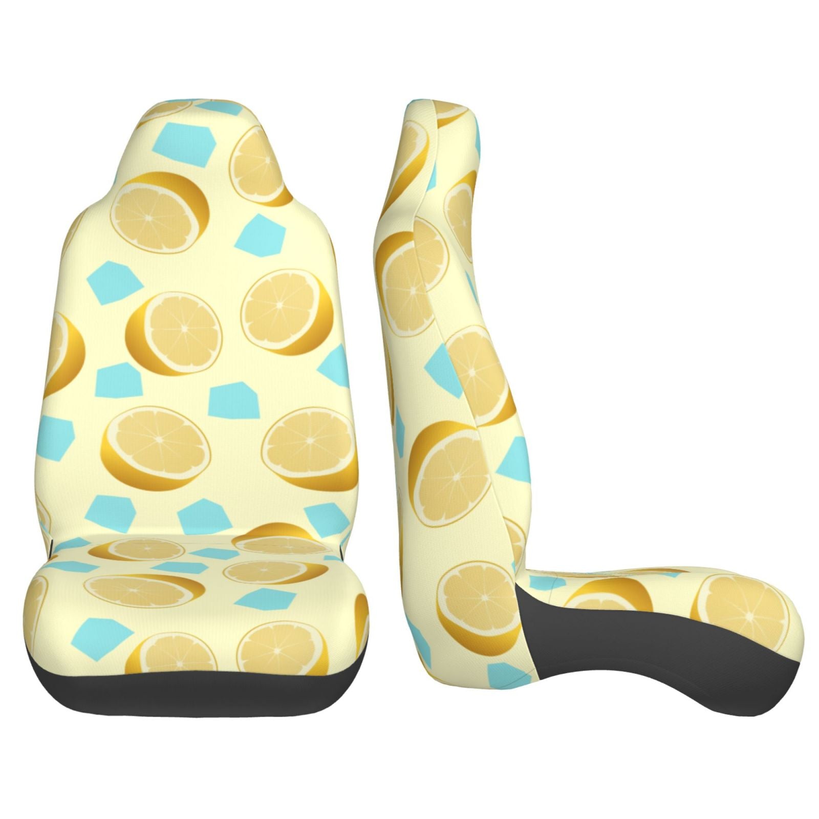 TEQUAN Front Seat Covers， Lemon Citrus Ice Fruit Backdrop Pattern 2 Piece Car Seat Cover Fit Most Car SUV Truck Van