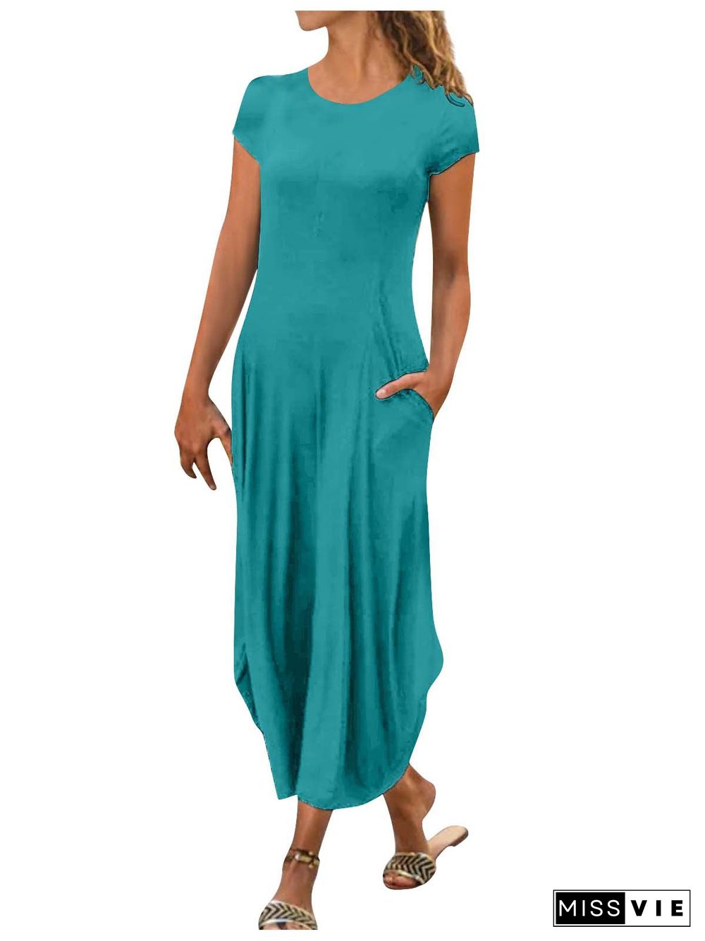 Women's Short Sleeve Scoop Neck Casuals Maxi Dress