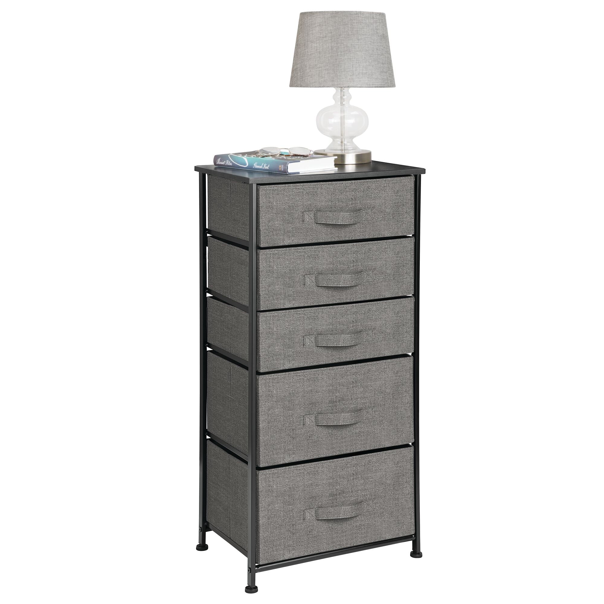 mDesign Storage Dresser Furniture Unit - Tall Standing Organizer Tower for Bedroom, Office, Living Room, and Closet - 5 Drawer Removable Fabric Bins - Charcoal Gray