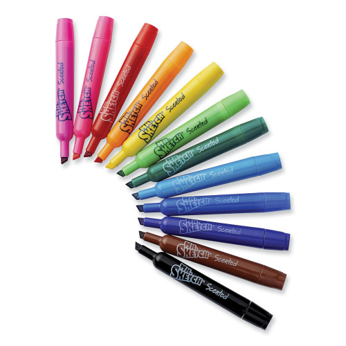 Mr. Sketch Scented Watercolor Marker， Broad Chisel Tip， Assorted Colors， 12/Set (1905069)